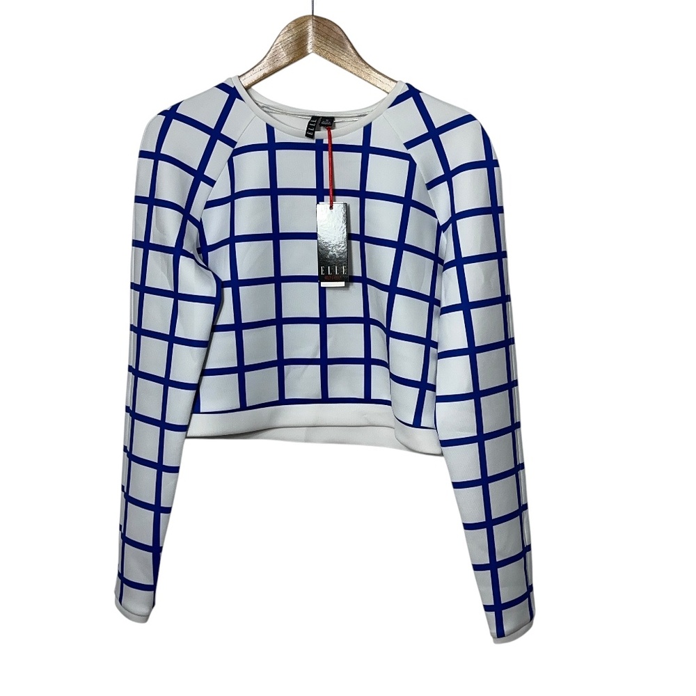 NWT Elle Plaid Print Crop Top Womens Size Med Orig $50